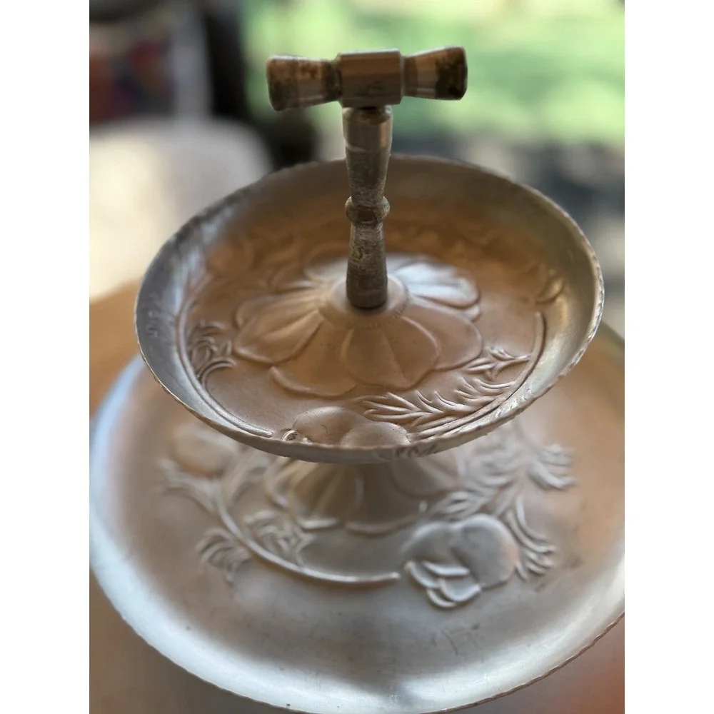 EVERLAST COTTAGE ROSE Hand Wrought Emboss ALUMINUM 3-Tier TIDBIT 1940-50's